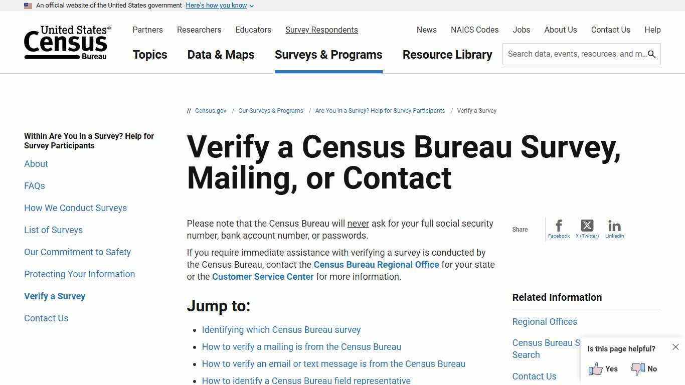 Verify a Census Bureau Survey, Mailing, or Contact